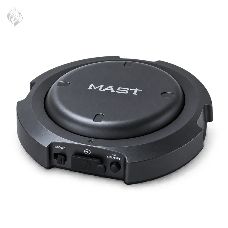 پدال بی‌سیم تتو مست Mast مشکی و گرد با کلید MODE و درگاه شارژ USB-C
